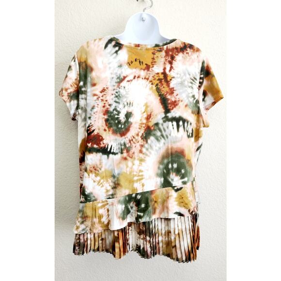 Simply Vera Brown Green Tie Dye Pleated Layered Hem Top Large Lightweight Soft - Picture 4 of 6
